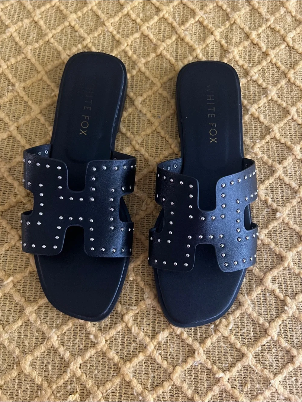 White Fox Women's Black Studded Slide Sandals